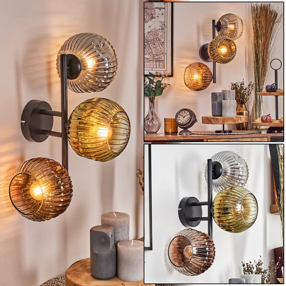Ripoll Kogellampje, Wandlamp Goud, Duidelijk, Koperkleurig, Rookkleurig, 3-lichts main product photo