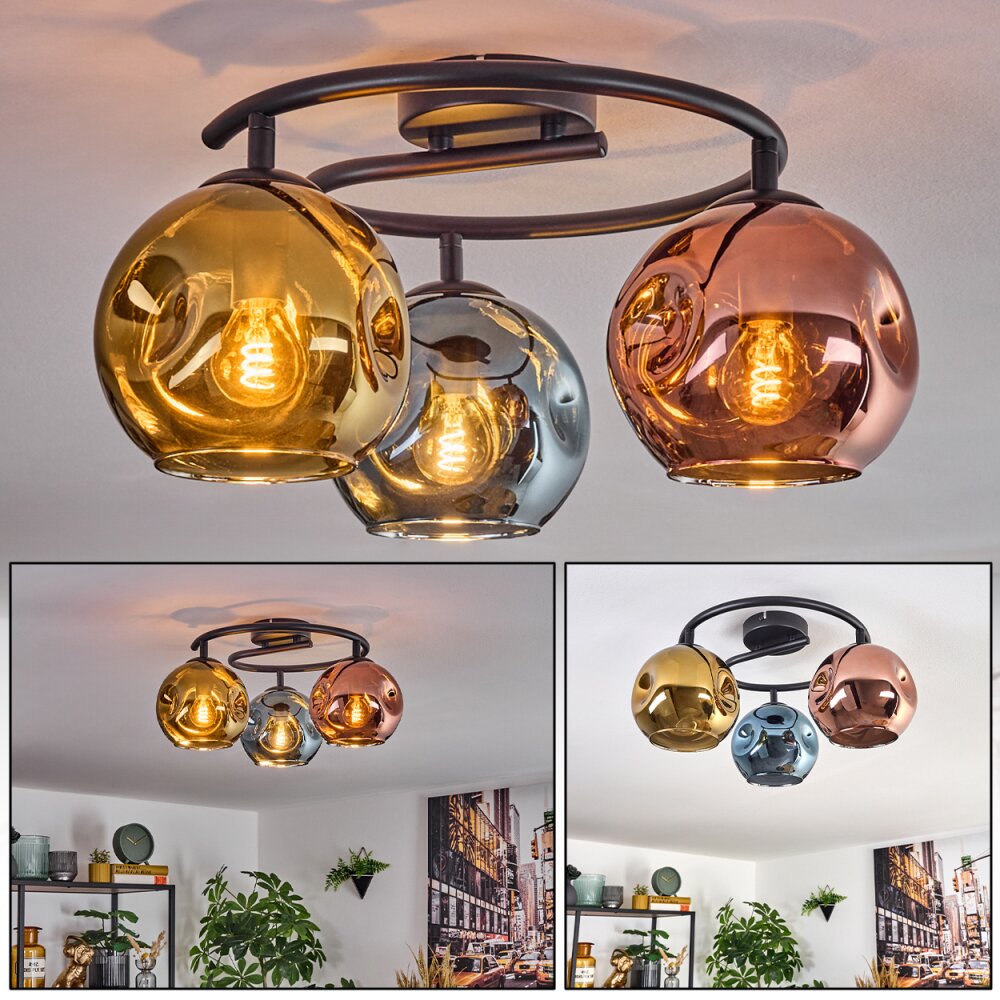 Ripoll Plafondlamp, Kogellampje Blauw, Goud, Koperkleurig, 3-lichts main product photo