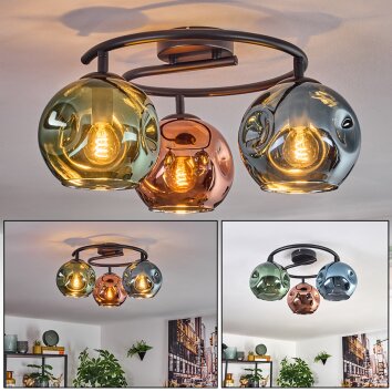 Ripoll Plafondlamp, Kogellampje Blauw, Groen, Koperkleurig, 3-lichts