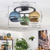 Koyoto Plafondlamp, Kogellampje Blauw, Goud, Groen, 3-lichts
