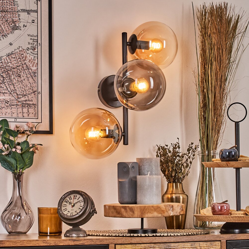 Gastor Kogellampje, Wandlamp Amber, Duidelijk, Rookkleurig, 3-lichts