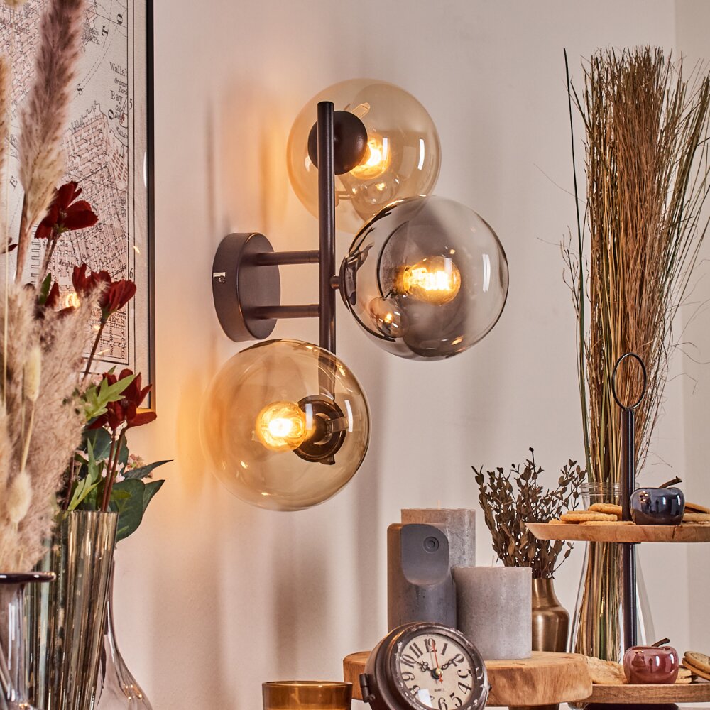 Gastor Kogellampje, Wandlamp Amber, Duidelijk, Rookkleurig, 3-lichts