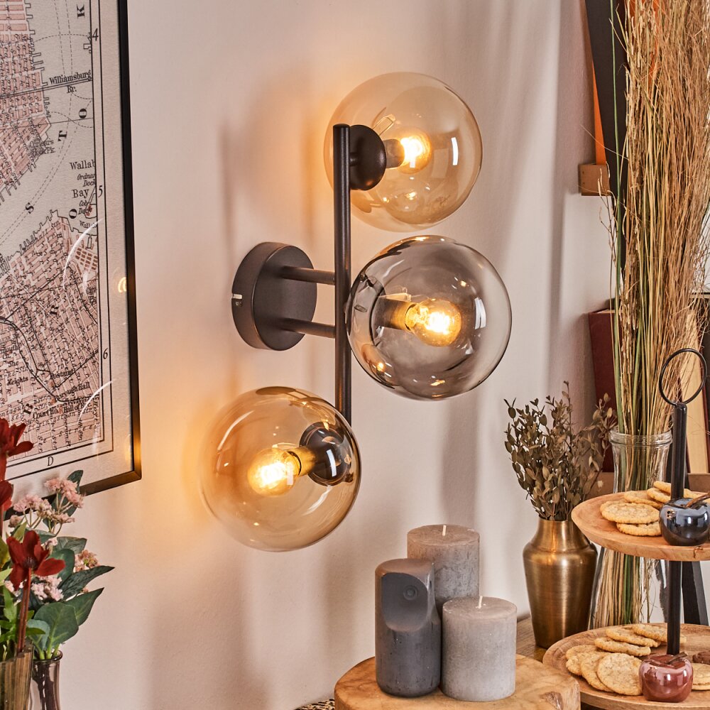 Gastor Kogellampje, Wandlamp Amber, Duidelijk, Rookkleurig, 3-lichts