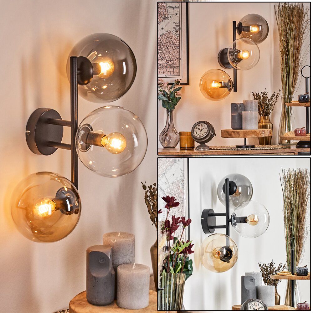 Gastor Kogellampje, Wandlamp Amber, Duidelijk, Rookkleurig, 3-lichts main product photo