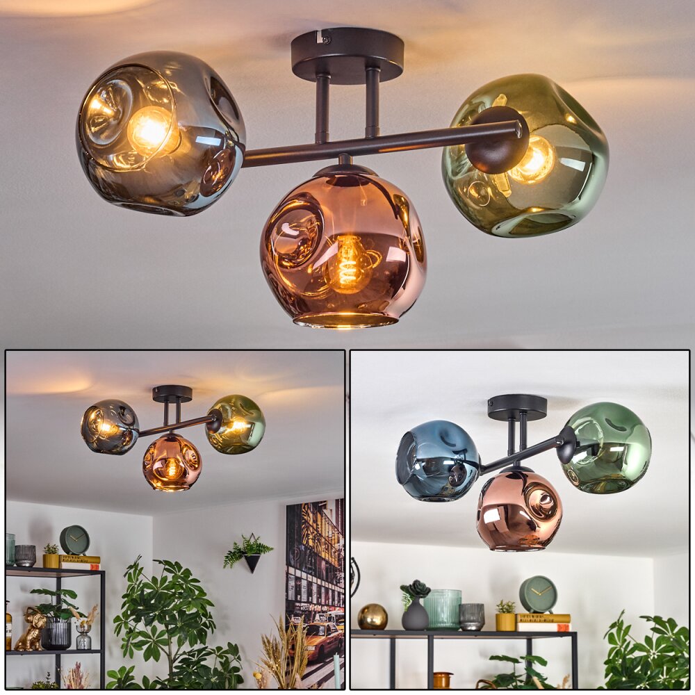 Ripoll Plafondlamp, Kogellampje Blauw, Groen, Koperkleurig, 3-lichts main product photo