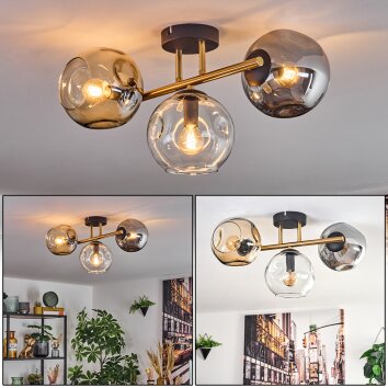 Ripoll Plafondlamp, Kogellampje Goud, Zwart, 3-lichts