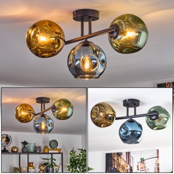 Ripoll Plafondlamp, Kogellampje Blauw, Goud, Groen, 3-lichts