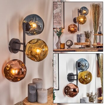 Ripoll Kogellampje, Wandlamp Blauw, Goud, Koperkleurig, 3-lichts