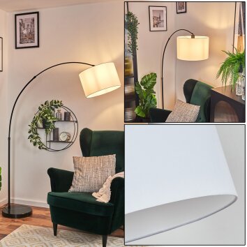 Bassagoda Staande lamp, Booglampen Chroom, Zwart, 1-licht, Stoffen lampenkap