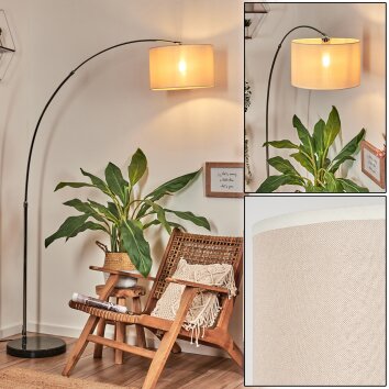 Bassagoda Staande lamp, Booglampen Chroom, Zwart, 1-licht, Stoffen kap