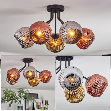 Ripoll Plafondlamp, Kogellampje Chroom, Goud, Koperkleurig, Rookkleurig, 5-lichts