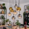 Gastor Hanglamp, Kogellampje, Hanglamp Amber, Goud, Duidelijk, Rookkleurig, 8-lichts