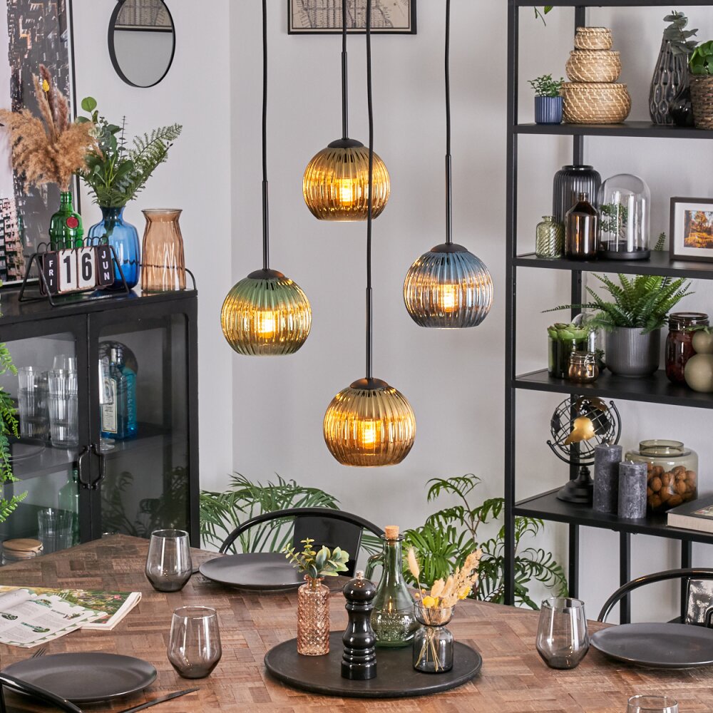 Koyoto Hanglamp, Kogellampje, Cluster hanglamp Blauw, Goud, Groen, 4-lichts main product photo