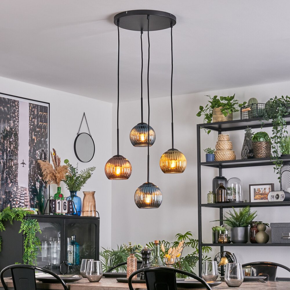 Koyoto Hanglamp, Kogellampje, Cluster hanglamp Blauw, Goud, Koperkleurig, 4-lichts