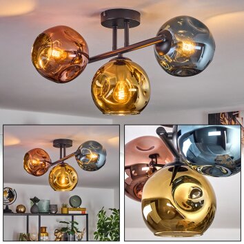 Ripoll Plafondlamp, Kogellampje Blauw, Goud, Koperkleurig, 3-lichts