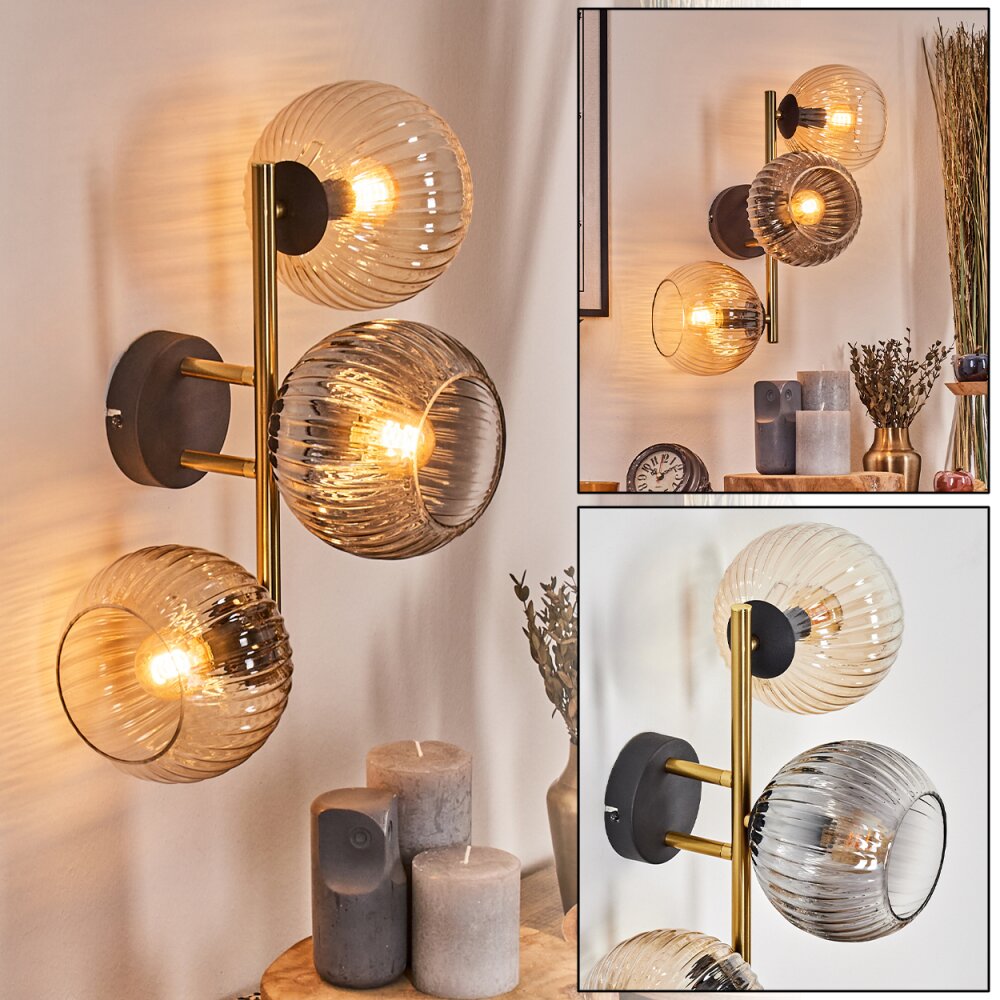 Koyoto Kogellampje, Wandlamp Goud, Zwart, 3-lichts main product photo