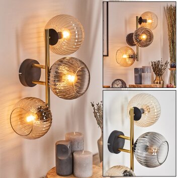 Koyoto Kogellampje, Wandlamp Goud, Zwart, 3-lichts