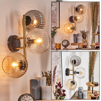 Koyoto Kogellampje, Wandlamp Goud, Zwart, 3-lichts Koyoto Kogellampje, Wandlamp Goud, Zwart, 3-lichts