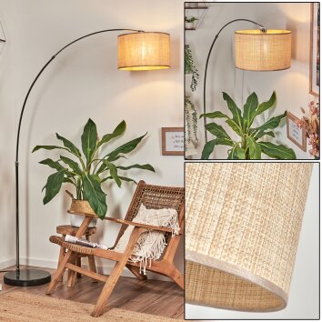 Sabadim Staande lamp, Booglampen Chroom, Zwart, 1-licht, Stoffen kap
