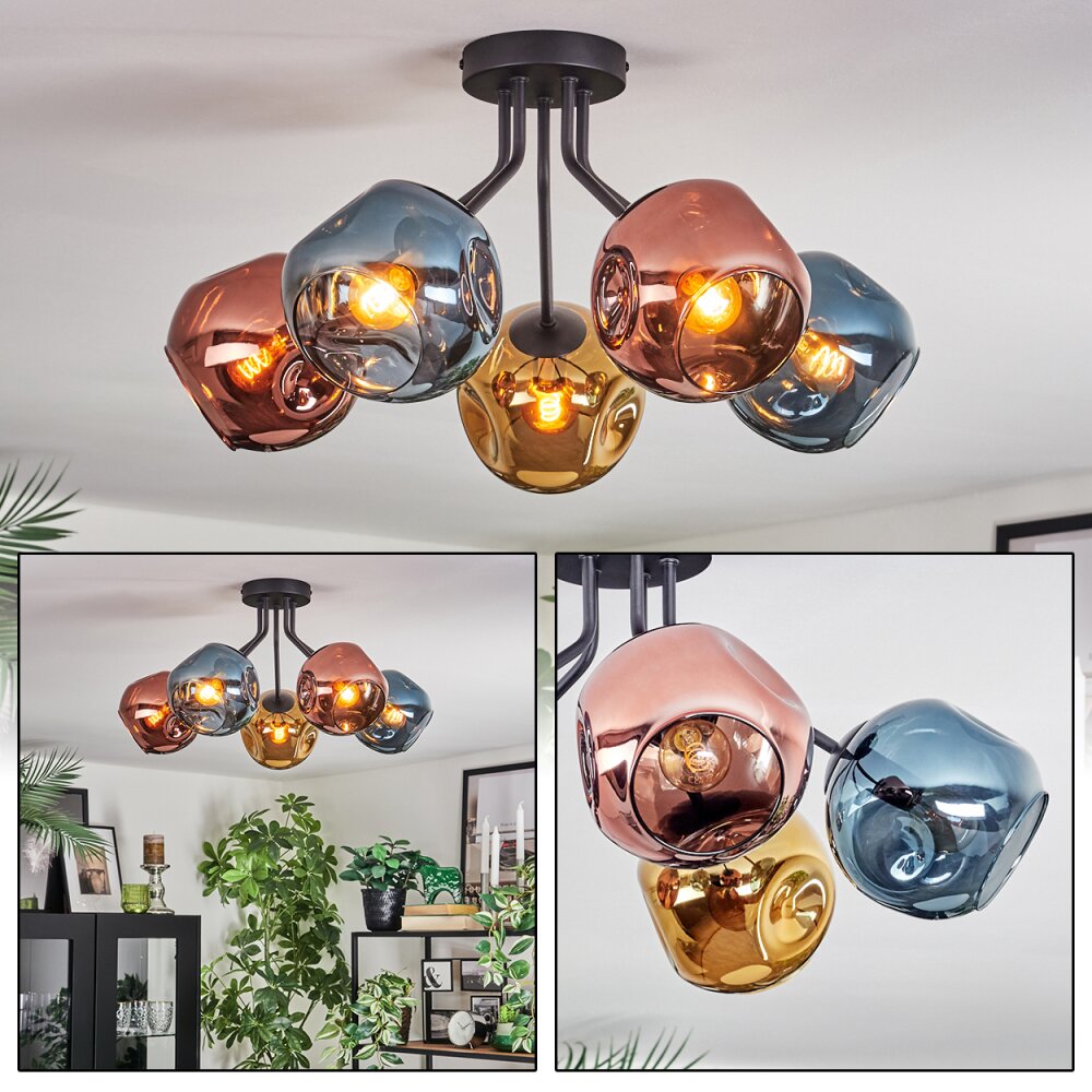 Ripoll Plafondlamp, Kogellampje Blauw, Goud, Koperkleurig, 5-lichts main product photo