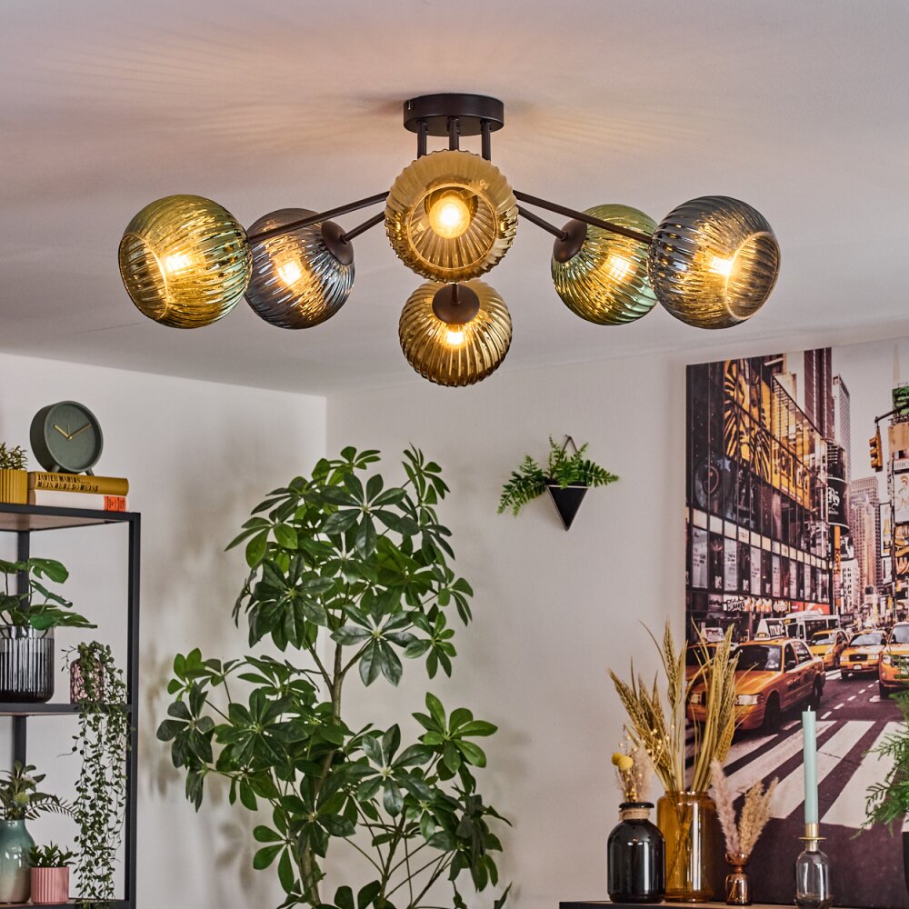 Koyoto Plafondlamp, Kogellampje 73 cm Blauw, Goud, Groen, 6-lichts