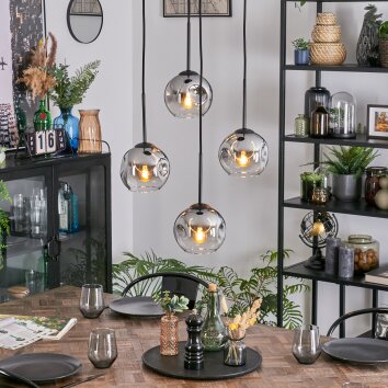 Ripoll Hanglamp, Kogellampje, Cluster hanglamp Chroom, Duidelijk, Rookkleurig, 4-lichts