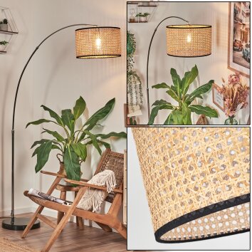 Ramila Staande lamp, Booglampen Chroom, Zwart, 1-licht, Stoffen lampenkap