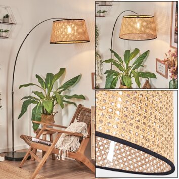 Ramila Staande lamp, Booglampen Chroom, Zwart, 1-licht, Stoffen kap