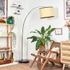 Chellas Staande lamp, Booglampen Chroom, Zwart, 1-licht, Stoffen kap