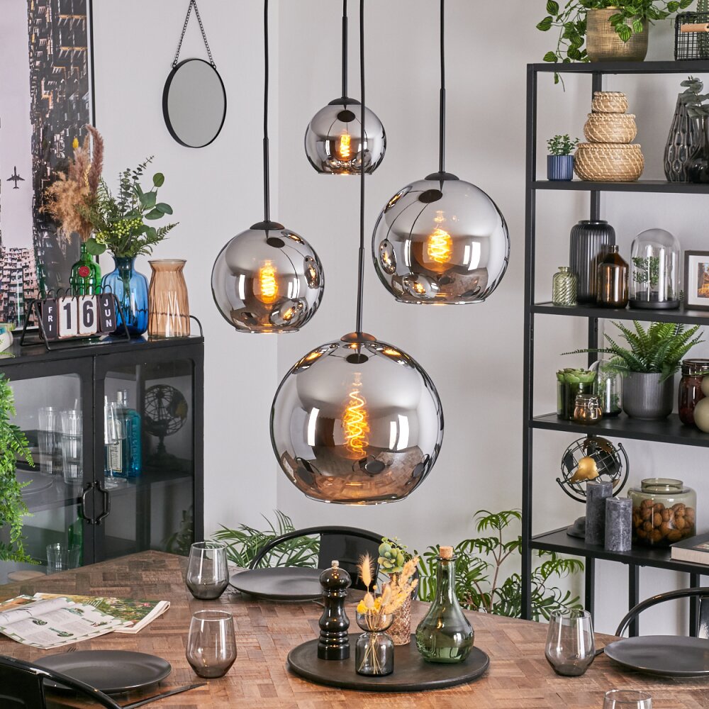 Koyoto Hanglamp, Kogellampje, Cluster hanglamp Chroom, Rookkleurig, 4-lichts main product photo