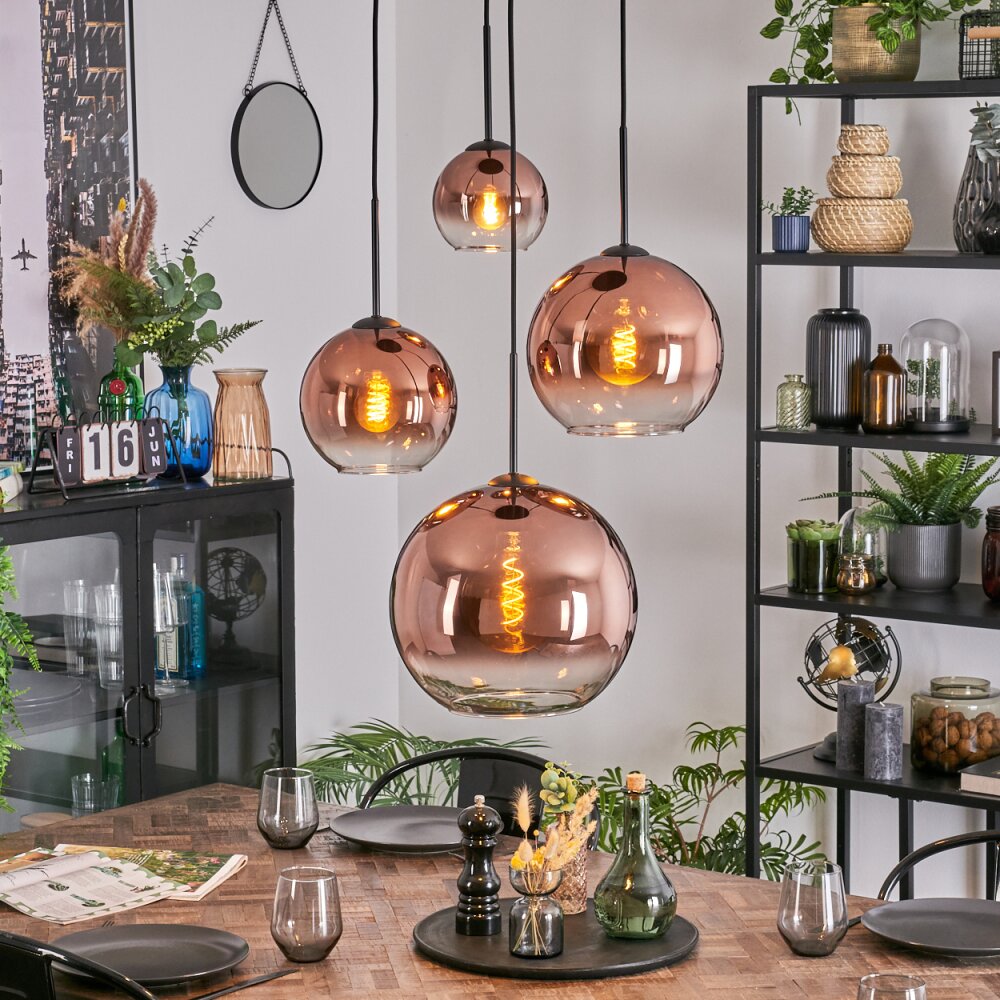 Koyoto Hanglamp, Kogellampje, Cluster hanglamp Duidelijk, Koperkleurig, 4-lichts main product photo