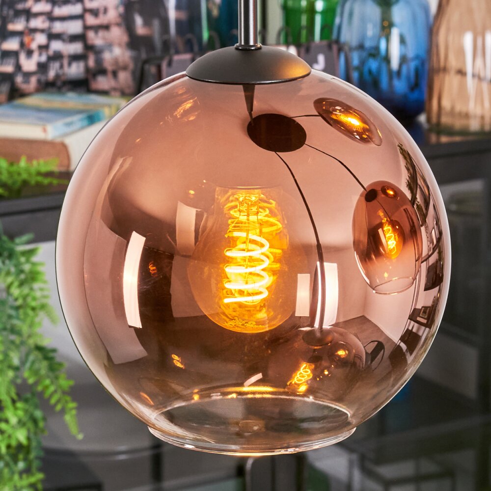 Koyoto Hanglamp, Kogellampje, Cluster hanglamp Duidelijk, Koperkleurig, 4-lichts