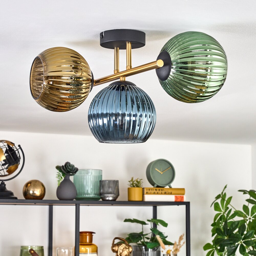 Koyoto Plafondlamp, Kogellampje Goud, Zwart, 3-lichts