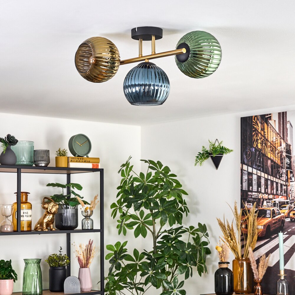 Koyoto Plafondlamp, Kogellampje Goud, Zwart, 3-lichts