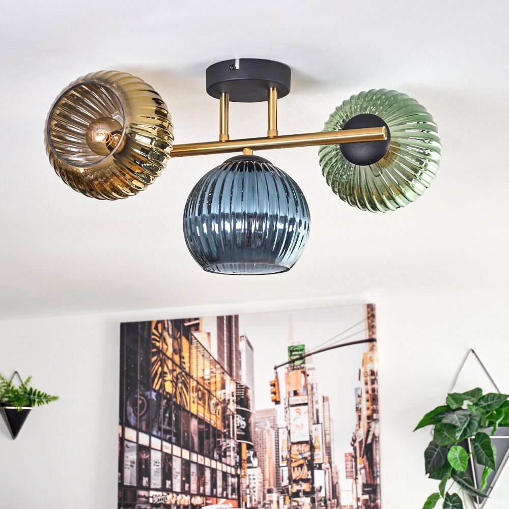 Koyoto Plafondlamp, Kogellampje Goud, Zwart, 3-lichts