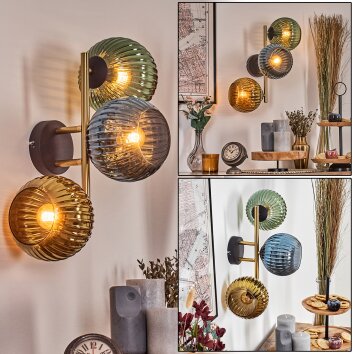 Koyoto Kogellampje, Wandlamp Goud, Zwart, 3-lichts Koyoto Kogellampje, Wandlamp Goud, Zwart, 3-lichts