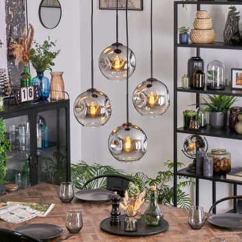 Ripoll Kogellampje, Cluster hanglamp Chroom, Duidelijk, Rookkleurig, 4-lichts