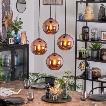 Ripoll Hanglamp, Kogellampje, Cluster hanglamp Koperkleurig, 4-lichts