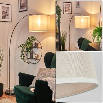 Bassagoda Staande lamp, Booglampen Nikkel mat, Zwart, 1-licht, Stoffen lampenkap