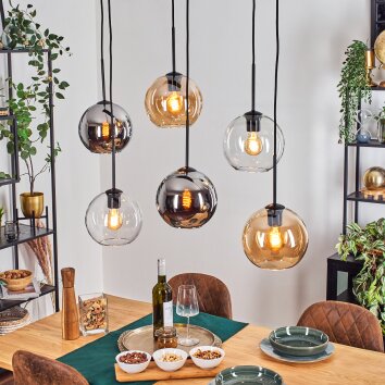 Koyoto Hanglamp, Kogellampje, Hanglamp Amber, Chroom, Duidelijk, Rookkleurig, 6-lichts