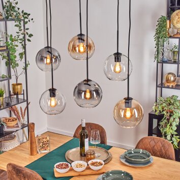 Koyoto Hanglamp, Kogellampje, Hanglamp Amber, Duidelijk, Rookkleurig, 6-lichts