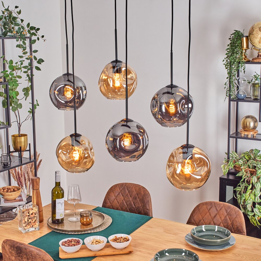 Ripoll Hanglamp, Kogellampje, Hanglamp Amber, Rookkleurig, 6-lichts main product photo