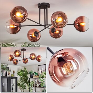 Koyoto Plafondlamp, Kogellampje 78 cm Duidelijk, Koperkleurig, 6-lichts