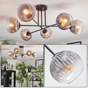 Koyoto Plafondlamp, Kogellampje 78 cm Duidelijk, Rookkleurig, 6-lichts Koyoto Plafondlamp, Kogellampje 78 cm Duidelijk, Rookkleurig, 6-lichts