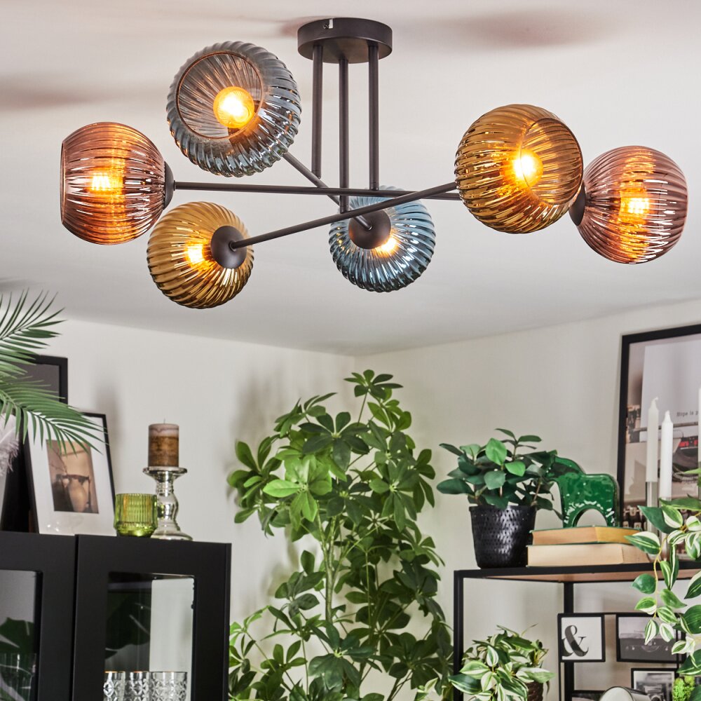 Koyoto Plafondlamp, Kogellampje 80 cm Blauw, Goud, Koperkleurig, 6-lichts
