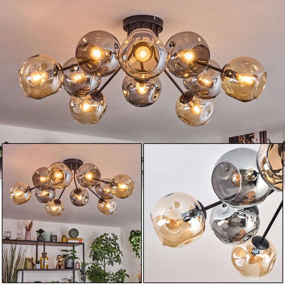 Ripoll Plafondlamp, Kogellampje Amber, Rookkleurig, 10-lichts main product photo