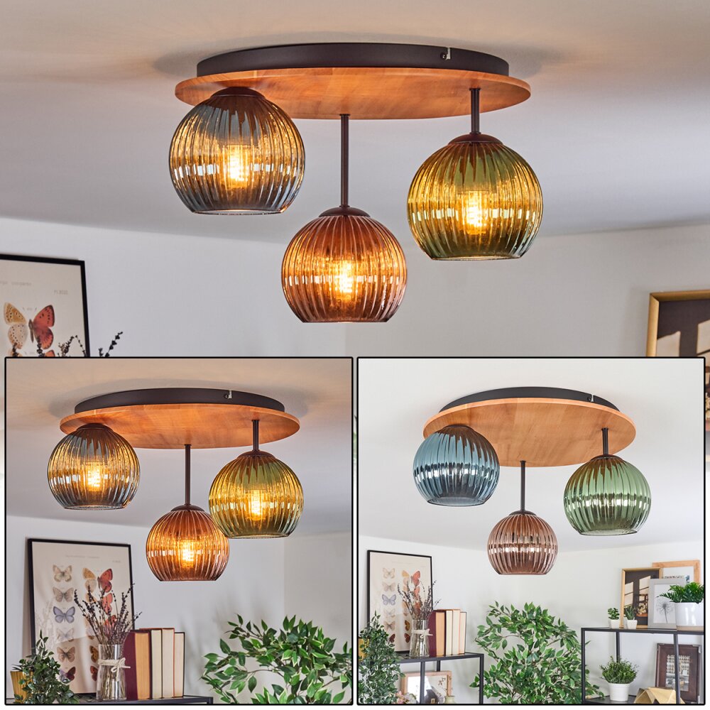 Koyoto Plafondlamp, Kogellampje 40 cm Natuurlijke kleuren, Zwart, 3-lichts main product photo