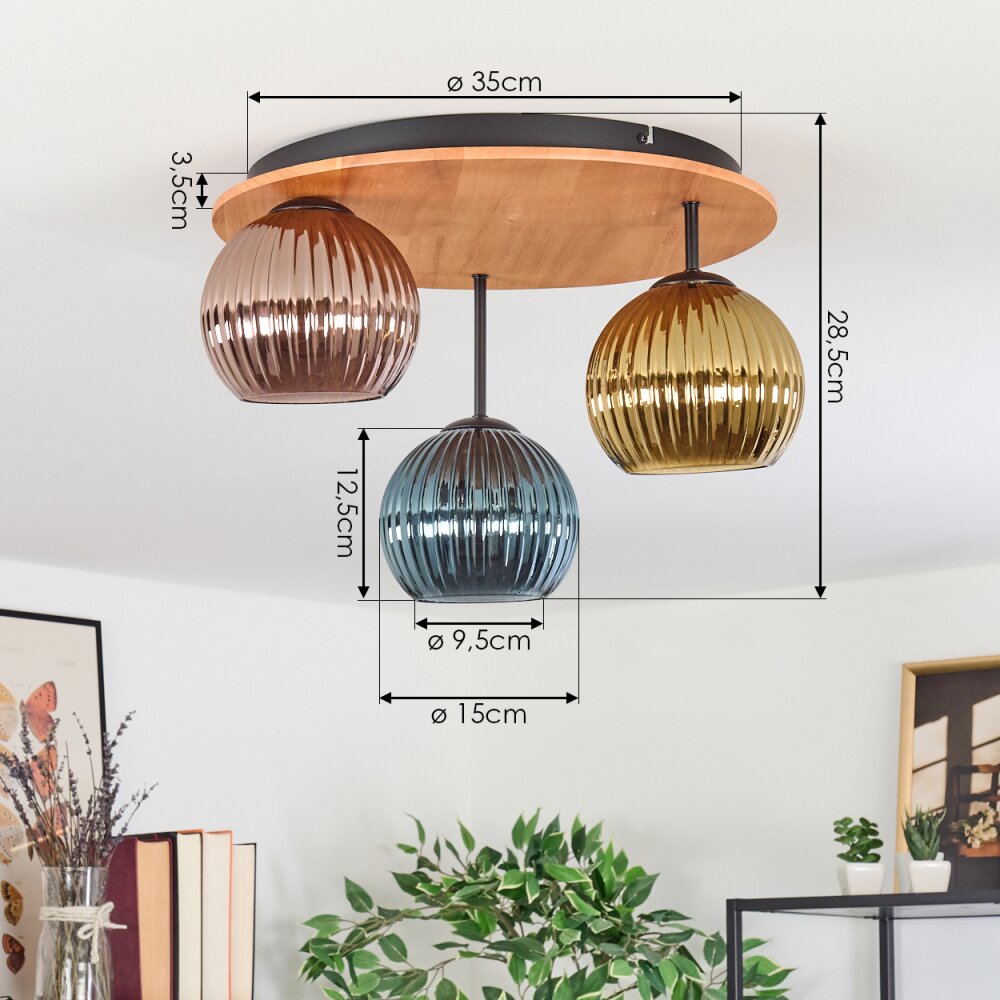 Koyoto Plafondlamp, Kogellampje 40 cm Natuurlijke kleuren, Zwart, 3-lichts