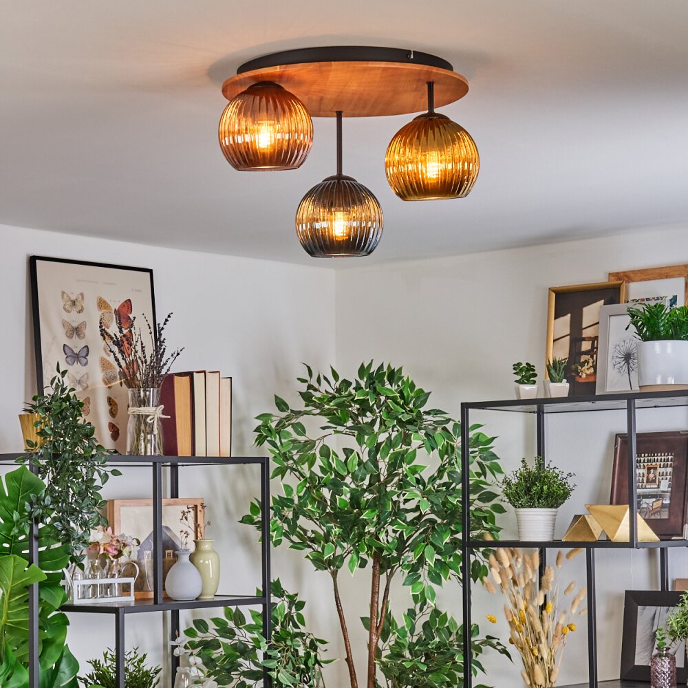 Koyoto Plafondlamp, Kogellampje 40 cm Natuurlijke kleuren, Zwart, 3-lichts