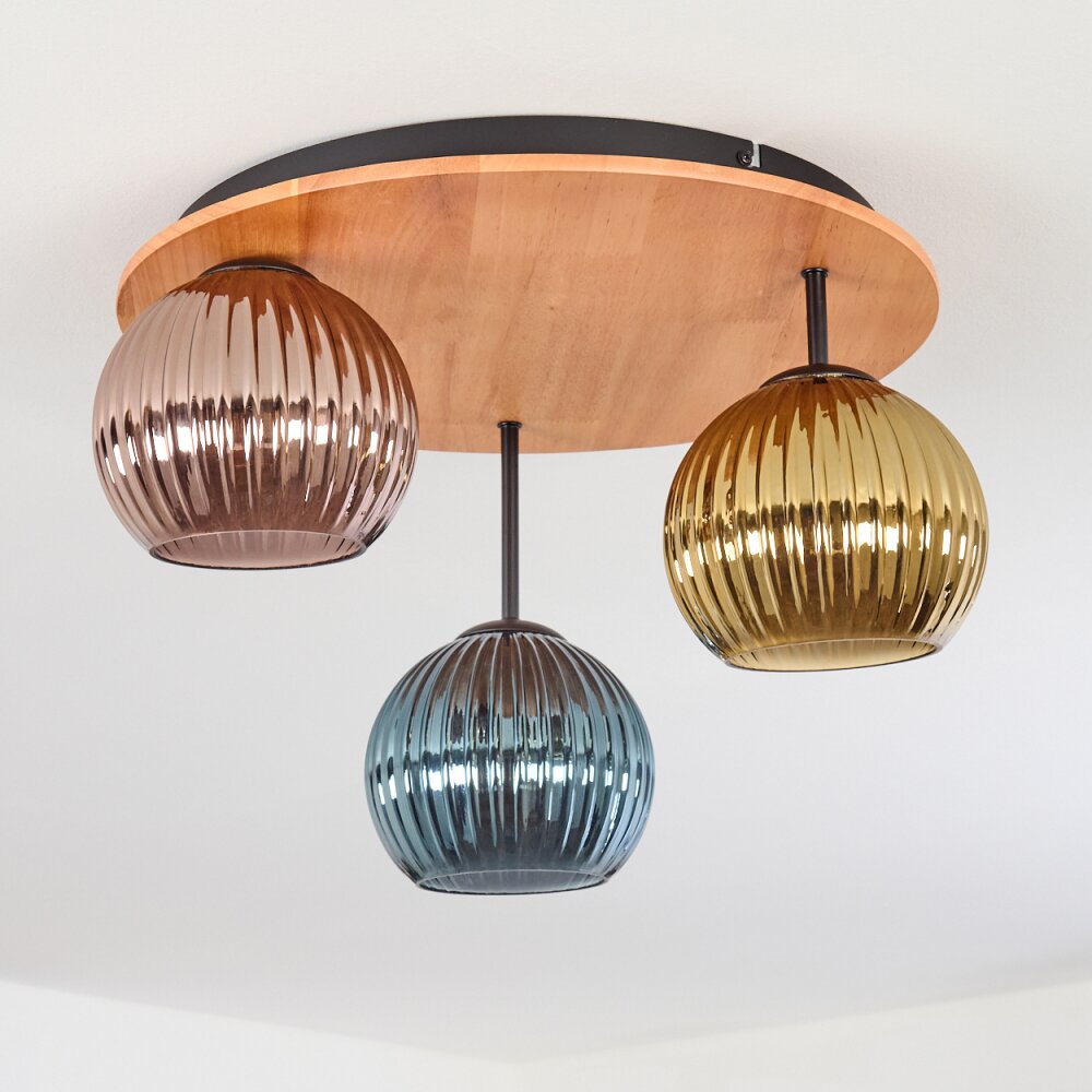Koyoto Plafondlamp, Kogellampje 40 cm Natuurlijke kleuren, Zwart, 3-lichts